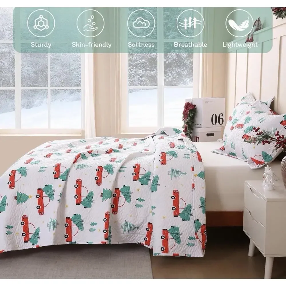 JSD Red Cars Kids Christmas Quilt Set Twin